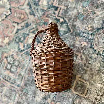 Antique Wicker Wrapped Demi John Demijohn Bottle European Vintage Wine Basket • $150