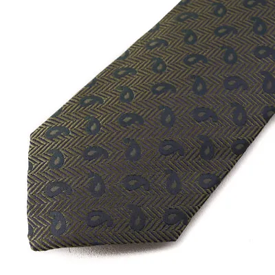 New $230 ISAIA NAPOLI 7-Fold Green Herringbone Paisley Design Silk Tie • $99