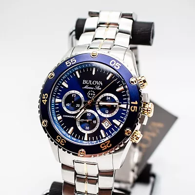 Bulova Marine Star Two-Tone Steel Men's Chronograph Watch Blue Dial 98B400 • $164