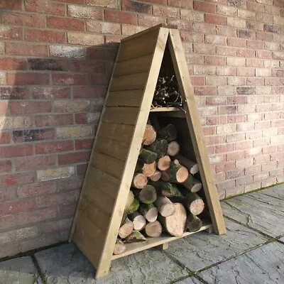 Small Wooden Wall Log Store Outdoor Garden Patio Log Store Shed Firewood Storage • £59.99