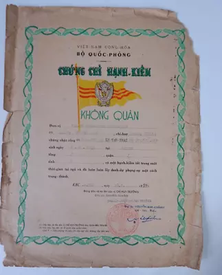 South Vietnamese Army Arvn Rsvn Airforce Trainining Center Certificate 1959 • $100