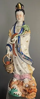 20th C. Chinese Famille-Rose Porcelain Figure Statue GuanYin Dragon 觀音 Buddha • $185