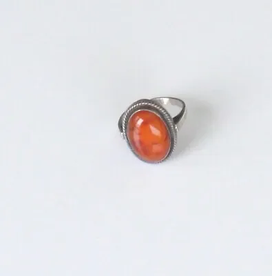 Vintage From 1980 Ring Sz 9-oval Baltic Amber And Silver-unused • $39