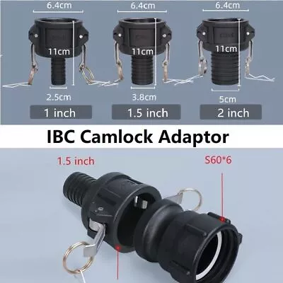 IBC Tank Tap Camlock Adaptor S60*6 60mm Cam+25mm 38mm 50mm Outlet Hose Fitting • £8.75