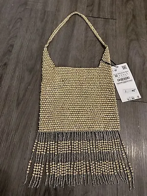 Brand New With Tags Zara Gold/ Natural Fringed Beaded Bag • £14.99