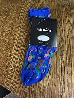 MICOL Sheer Blue Socks Women Sokisahtel Italy Grapes Leaves Peach Fruit • $11.99