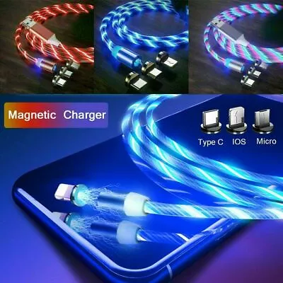 3 In 1 LED Glowing Flowing Magnetic Phone Charger For Type C IOS Micro USB Cable • $6.25