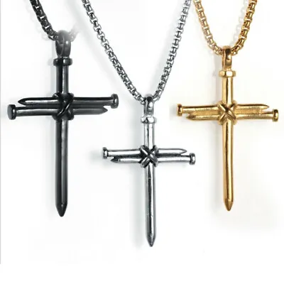 Fashion Men Women Christ Jesus Nail Rope Cross Pendant Necklace Boyfriend Gifts • $1.71