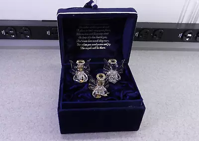   Your Worry Music Box  3 Glass Hand Spun Angels 18K Gold Swarovski Crystals • $44.99