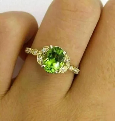 1.50Ct Oval Cut Lab Created Peridot Eternity Wedding Ring 14K Yellow Gold Plated • $74.74