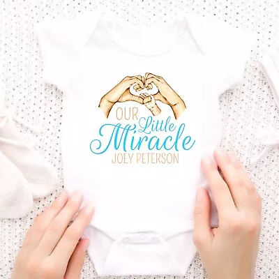 Personalised Baby Grow Bodysuit Our Little Miracle Mum Gender Reveal Gift Outfit • £6.99