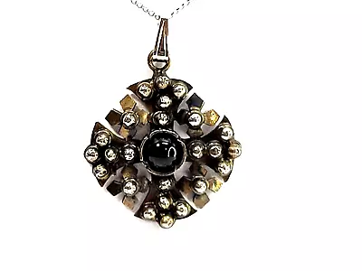 Vintage Jerusalem Black Onyx Maltese Crusader Cross .800 Silver Pendant • $34.99