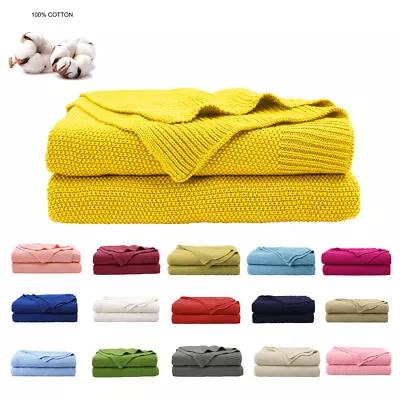 Soft Warm Cotton Cable Knit Throw Blanket For Couch Sofa Chair Home Decorative • £51.50