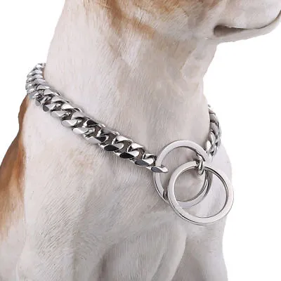$7.55 • Buy Pet Dog Choke Strong Silver Stainless Steel Chain Choker Collar 8mm 12mm