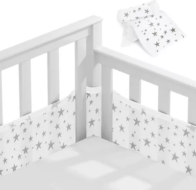 Cot Bumper With Breathable Mesh 2 PCS Baby Cot Bumpers Cot Liner - Stars • £18.99