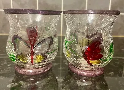 Yankee Candle Butterfly Crackle Glass Votive Holder X 2 • £14.99