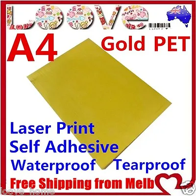 10x A4 Glossy Gold PET Self Adhesive Vinyl Sticker Paper Sheet Label Laser Print • $7.99