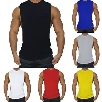 Men Plain Vest Tank Top Muscle Cut Sport Gym Fitness Training Workout T-Shirt • £7.55