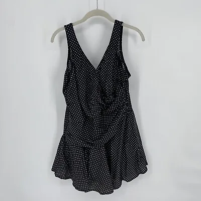 Miracle Suit Swimsuit Womens 22 Black White Polka Dot Aurora Wrap Skirted Swim • $45.50