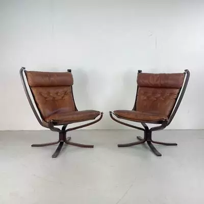 DANISH PAIR OF FALCON CHAIRS SIGURD RESELL RESSELL 60s 70s MIDCENTURY BROWN#4204 • $2877.57