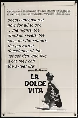 La DOLCE VITA One Sheet Movie Poster 27x41 R66 FELLINI MASTROIANNI ANITA EKBERG • $150