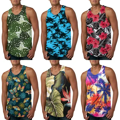 £12.56 • Buy Mens Tropical Print Tank Tops Sleeveless T Shirt Vest Beachwear Hawaiian  ~