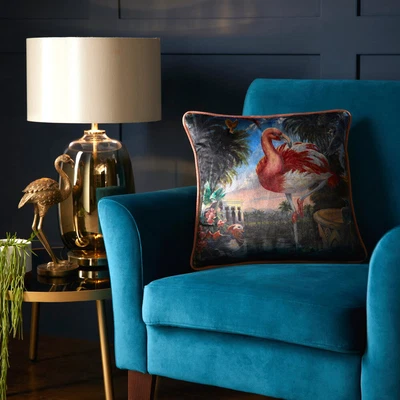 £10.95 • Buy Laurence Llewelyn Bowen Flamingo Go Velvet Piped Cushion Cover, Pink, 43 X 43 Cm