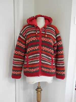 £59.99 • Buy PACHAMAMA Hand Knitted Fair Isle Wool Jacket Cardigan With Hood MEDIUM