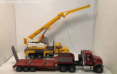 Bruder Toy Mack Granite Liebherr Crane And Flatbed Semi Truck W/Loader Backhoe • $29.99