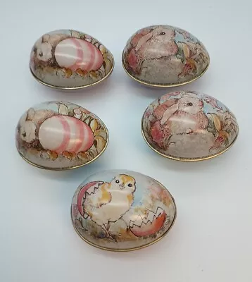 Enesco 1985 Lithograph Tin Metal EASTER EGGS Candy Containers Lot Of 5 • $22