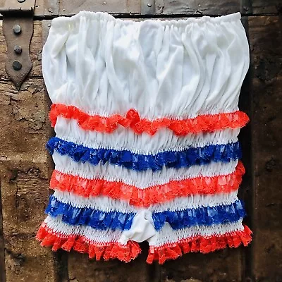 VTG Ruffled Bloomers Panties Pettipants White Red Blue Lace Rumba Square Dance S • $35.99