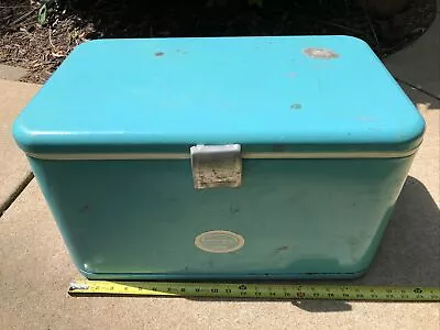 VTG Metal Teal/Turquoise/Green Thermos Holiday Ice Chest Cooler RARE *READ!* • $104.97