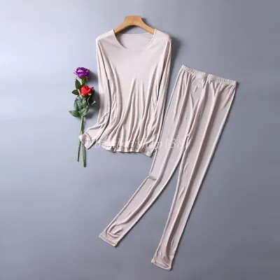 $31.90 • Buy Women Mulberry Silk Thermal Jersey Long John Underwear Sets Top & Bottom