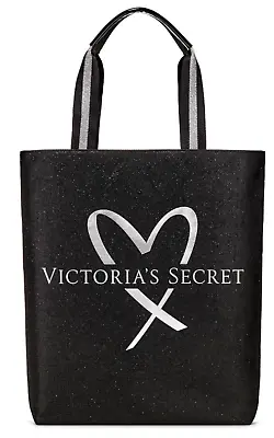 Nwt Victoria's Secret Fashion Show Glamour Glitter Black Canvas Large Tote Bag • $18.95