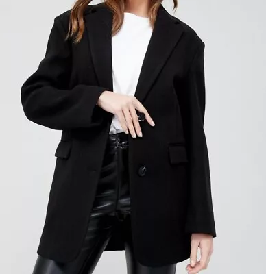 Womens V By VERY Longline Blazer Coat With Shoulder Pad Black UK 16 • £10.49