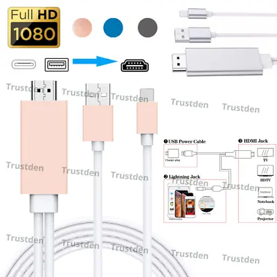 For IPhone 14 13 12 11 XR 8 7 6 HDMI Mirroring Cable Phone To AV TV HDTV Adapter • $11.45