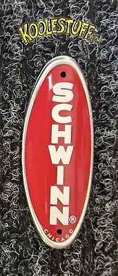  Genuine Schwinn Approved Bicycle Head Badge/Name Plate * RED W/ White MADE USA • $17.99