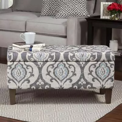 Mid-Century Mod Damask Pattern Decorative Storage Bench Ottoman W/Hinged Lid • $156.60