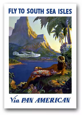 TW41 Vintage Fly To South Sea Isles Pacific Travel Airlines Poster A2/A3  • £10.95