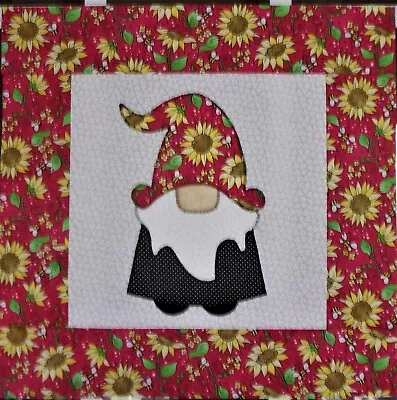 Scrappy Sunflower On Red Gnome Mini Quilt Top Only Appx 15 1/2 In. #1164 • $14.99