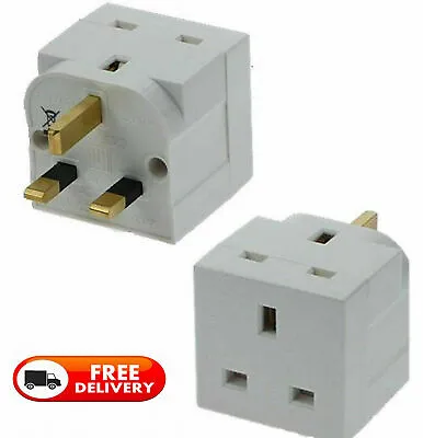 3 Way 3 Pin Adaptor Converter 13 Amp Double Socket Extension Multi Fused Plug Uk • £5.95