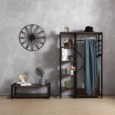 Retro Clothes Garment Hanging Stand Shoe Rack Display Storage Shelf W/ Shelves • £79.95