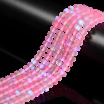 Pink Mystic Mermaid Glass Matte Rondelle Beads Size 4x6mm 5x8mm 15.5'' Strand • $8.49