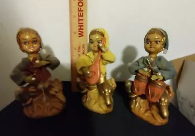 Vintage Asian Figurine Musical Instruments Pixie Elf Set Of 3 PLASTIC Hong Kong • $22.95