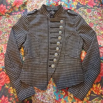 Zara Trf Ladies Size S Small Grey & Black Checked Military Jacket Coat Lined • $44.21