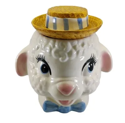 Vintage Metlox Poppytrail Lamb Head Large Cookie Jar Bow Tie Straw Hat Ceramic • $279.98