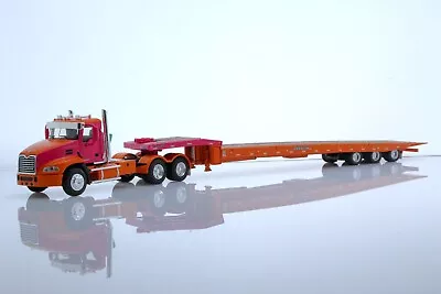 DCP Mack Pinnacle Tractor Trailer Flatbed Truck 1:64 Diecast Model Pink & Orange • $139.99