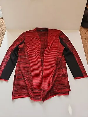 Ming Wang Open Front Sweater Top Jacket Black XL Acrylic Red Black • $29.99