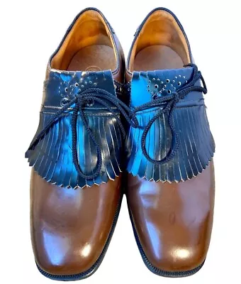 Vintage Eagle Royal Leather Saddle Golf Shoes Fringe Metal Cleats Mens SZ 8 D • $27