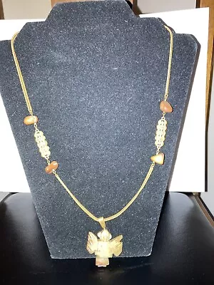 Vtg Miriam Haskell Necklace Carved Stone Pendant • $68